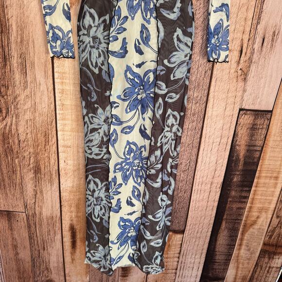 Significant Other Jean Dress Hibiscus Splice Mesh Floral Bodycon Floral US 2 NWT - Picture 6 of 11